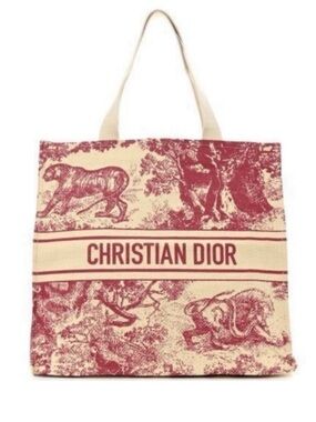 Christian Dior Toile de Jouy Canvas Tote in Red and Cream w/ bag charm NWOT
